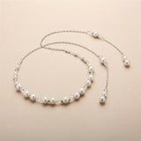 Adjustable Glass Pearl Back Necklace with Lariat Dangles - Handmade USA 4440N-W-CR-S