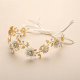Designer Hand-Enameled Blossom Golden Headband 4443HB-I-G