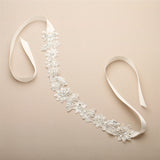 European Lace Floral Bridal Headband with Genuine Preciosa Crystals and Seeds 4454HB-I
