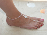 Filigree Barefoot Bridal Sandal Foot Jewelry with White Glass Pearls and Crystals 4473FT-W