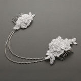 Double English Rose White Lace Combs with Draping Crystal Swags 4477HC-W