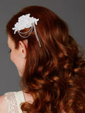 White English Rose Lace Comb with Crystal Draped Swags 4478HC-W