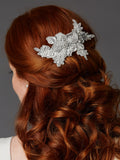 Sculptured European White Lace Bridal Comb with Crystals and Sequins 4484HC-W