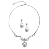 Vintage Crystal Necklace and Earrings Set - Antique Silver Plating 4554S-S