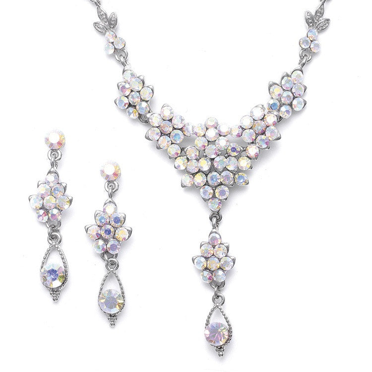 AB Crystal Cluster Necklace Set with Drop 470S