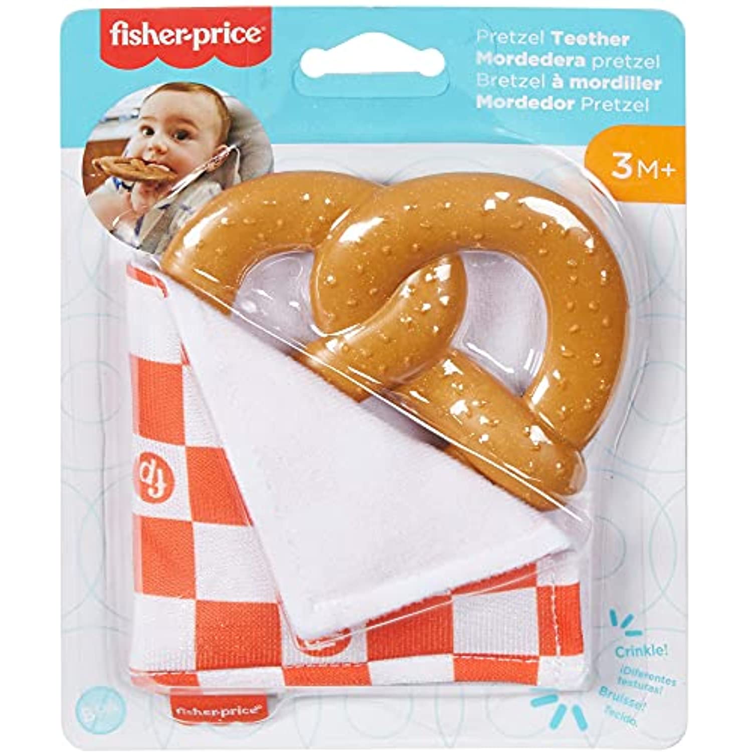 Fisher-Price Pretzel Teether, pretend food BPA-free infant teething toy with crinkle for babies ages 3 months and older