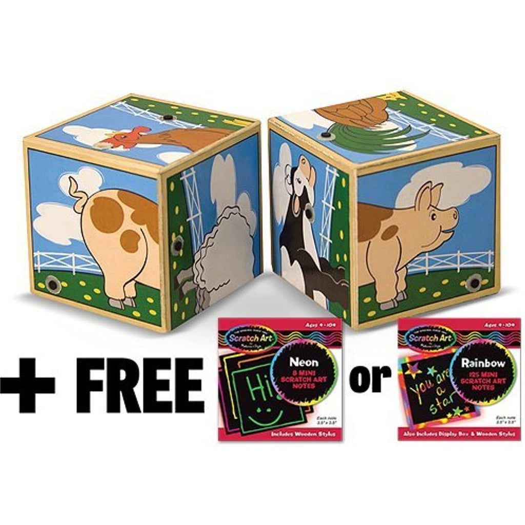 Farm Themed 2-Piece Sound Blocks + FREE Melissa & Doug Scratch Art Mini-Pad Bundle [11969]