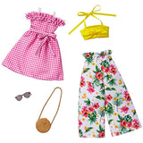 Barbie Fashions 2-Pack Clothing Set, 2 Outfits Doll Include Floral Wide-Legged Pants, a Yellow Bandeau Top, Pink Gingham Dress & 2 Accessories, for Kids 3 to 8 Years Old
