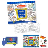 4 Item Bundle: Melissa & Doug 500 Count Blue Sticker Collection,Jumbo Coloring Pad,Truck Crayon Set + Free Activity Book