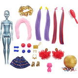 Barbie Color Reveal Glitter! Hair Swaps Doll, Glittery Blue with 25 Hairstyling & Party-Themed Surprises Including 10 Plug-in Hair Pieces, Gift for Kids 3 Years Old & Up