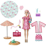 Barbie Color Reveal Foam! Doll & Pet Friend with 25 Surprises: Scented Bubbles, Outfits, Hair Extension, Kid Bracelet & Charm Hidden in Sand; Sunny Watermelon-Theme; Gift for Kids 3 Years & Older