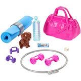 Barbie Fitness Doll, Red-Haired, with Puppy and 9 Accessories, Including Yoga Mat with Strap, Hula Hoop and Weights, Gift for Kids 3 to 7 Years Old