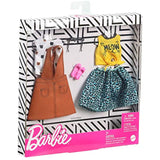 Barbie Fashions 2-Pack Clothing Set, 2 Outfits Doll Include White Tee with Kitty Print, Yellow Meow Tie Shirt, Orange Jumper, Blue Animal-Print Skirt & 2 Accessories