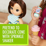 Baby Alive Magical Scoops Baby: Brunette Baby Doll with Dress and Accessories: Ice Cream Cone, Scooper, Comb and More, Perfect Toy for 3-Year-Old Girls and Boys and Up