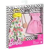 Barbie Fashions 2-Pack Clothing Set, 2 Outfits Doll Include Floral Wide-Legged Pants, a Yellow Bandeau Top, Pink Gingham Dress & 2 Accessories, for Kids 3 to 8 Years Old