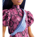 Barbie Fashionistas Doll with Blue Hair Wearing Pink & Black Dress, White Sneakers & Bag, Toy for Kids 3 to 8 Years Old