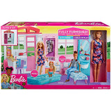Barbie Doll and Dollhouse, Portable 1-Story Playset with Pool and Accessories, for 3 to 7 Year Olds