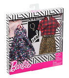 Barbie Clothes: 2 Outfits Doll Include A Floral Dress, Striped T-Shirt, Animal-Print Skirt, Plaid Top, Piano Key Purse and Necklace, Gift for 3 to 8 Year Olds