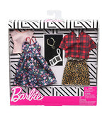 Barbie Clothes: 2 Outfits Doll Include A Floral Dress, Striped T-Shirt, Animal-Print Skirt, Plaid Top, Piano Key Purse and Necklace, Gift for 3 to 8 Year Olds