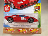 2018 Hot Wheels #217 50th Anniv 9/10 LAMBORGHINI COUNTACH PACE CAR Red w/AD Sp