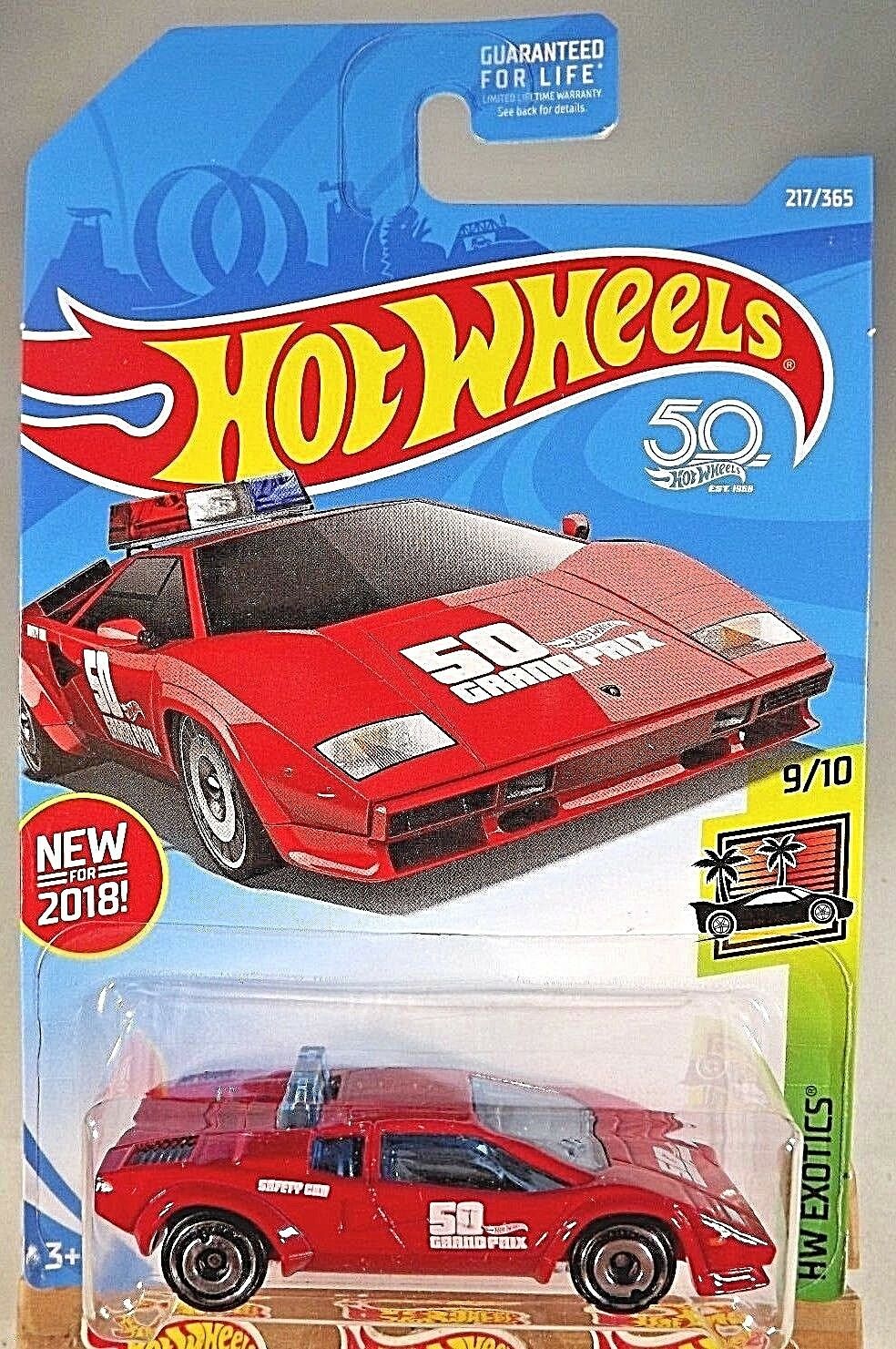 2018 Hot Wheels #217 50th Anniv 9/10 LAMBORGHINI COUNTACH PACE CAR Red w/AD Sp