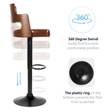 SSG Bar Stools Set of 2 Morden Height Counter Bar Stools with Wood Back Thickened Seat Swivel Adjustable Stool Chair for Home Kitchen Island Whisky Brown