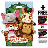 Zoo Friends 4-Piece Hand Puppets Gift Set + FREE Melissa & Doug Scratch Art Mini-Pad Bundle
