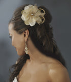Crystal Rhinestone Matte Satin & Organza Bridal Flower Hair Clip with Brooch Pin 8106