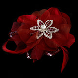Crystal Rhinestone Matte Satin & Organza Bridal Flower Hair Clip with Brooch Pin 8106