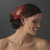 Crystal Rhinestone Matte Satin & Organza Bridal Flower Hair Clip with Brooch Pin 8106