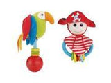 Baby Rattle Toy and Teething Ring (Set of 2)- Pirate Teether Toy and Parrot Baby Rattle- Musical Rattle Set for Early Development