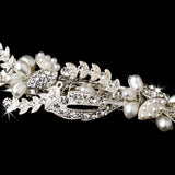 Silver Clear Rhinestone & Fresh water pearl bridal hair Barrette 3102