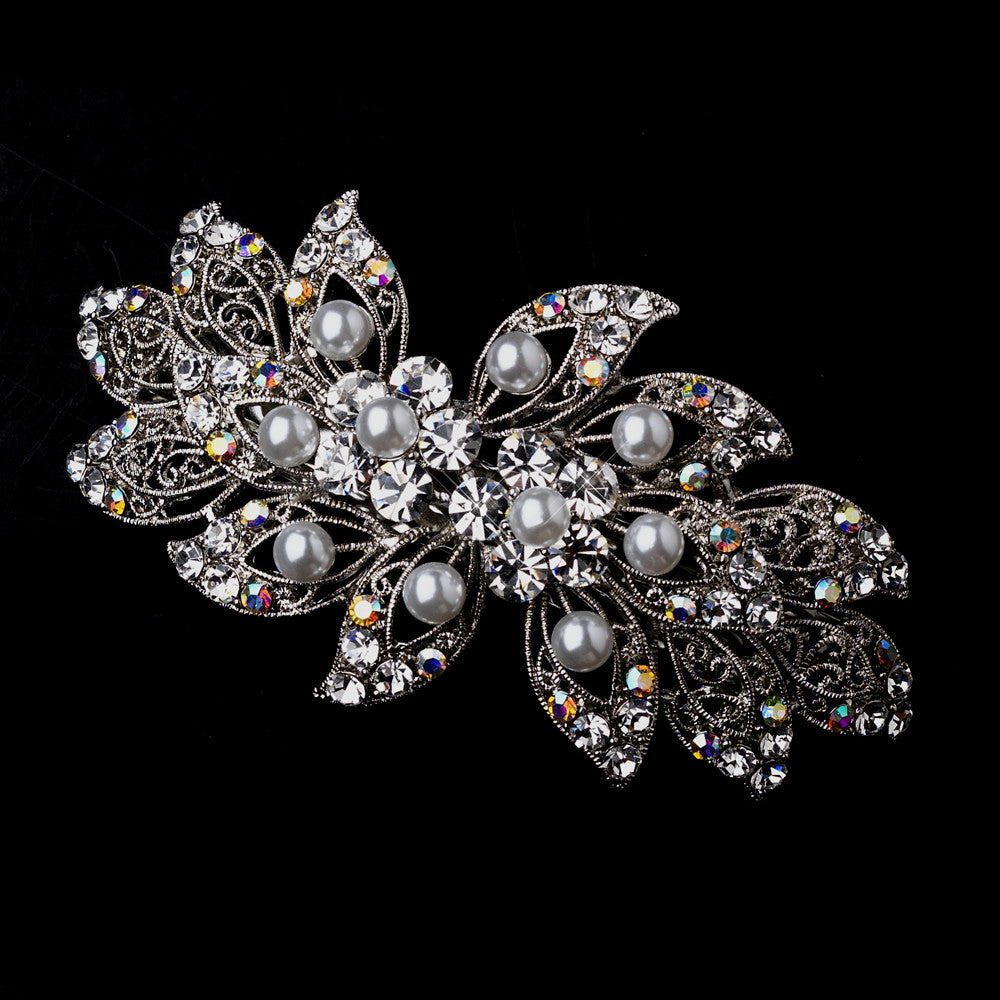 Vintage Silver Antique AB & Pearl Barrette 52
