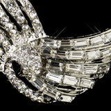 Antique Silver Clear Rhinestone Vintage Deco Style Clip 102