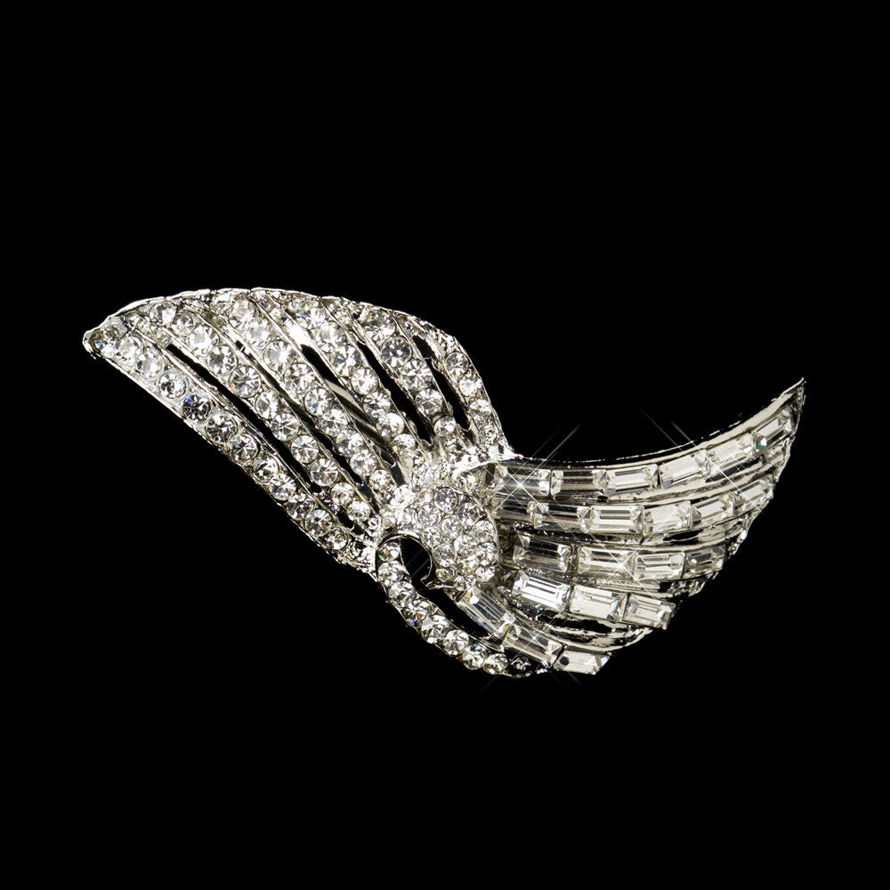 Antique Silver Clear Rhinestone Vintage Deco Style Clip 102