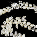 Silver Ivory Freshwater Pearl & Clear Rhinestone Bridal Headpiece Clip 1060