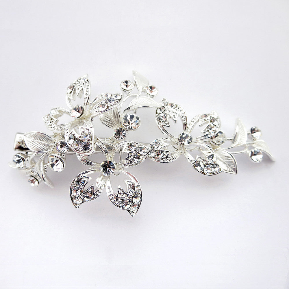 Silver Clear Small Floral Rhinestone Clip 107