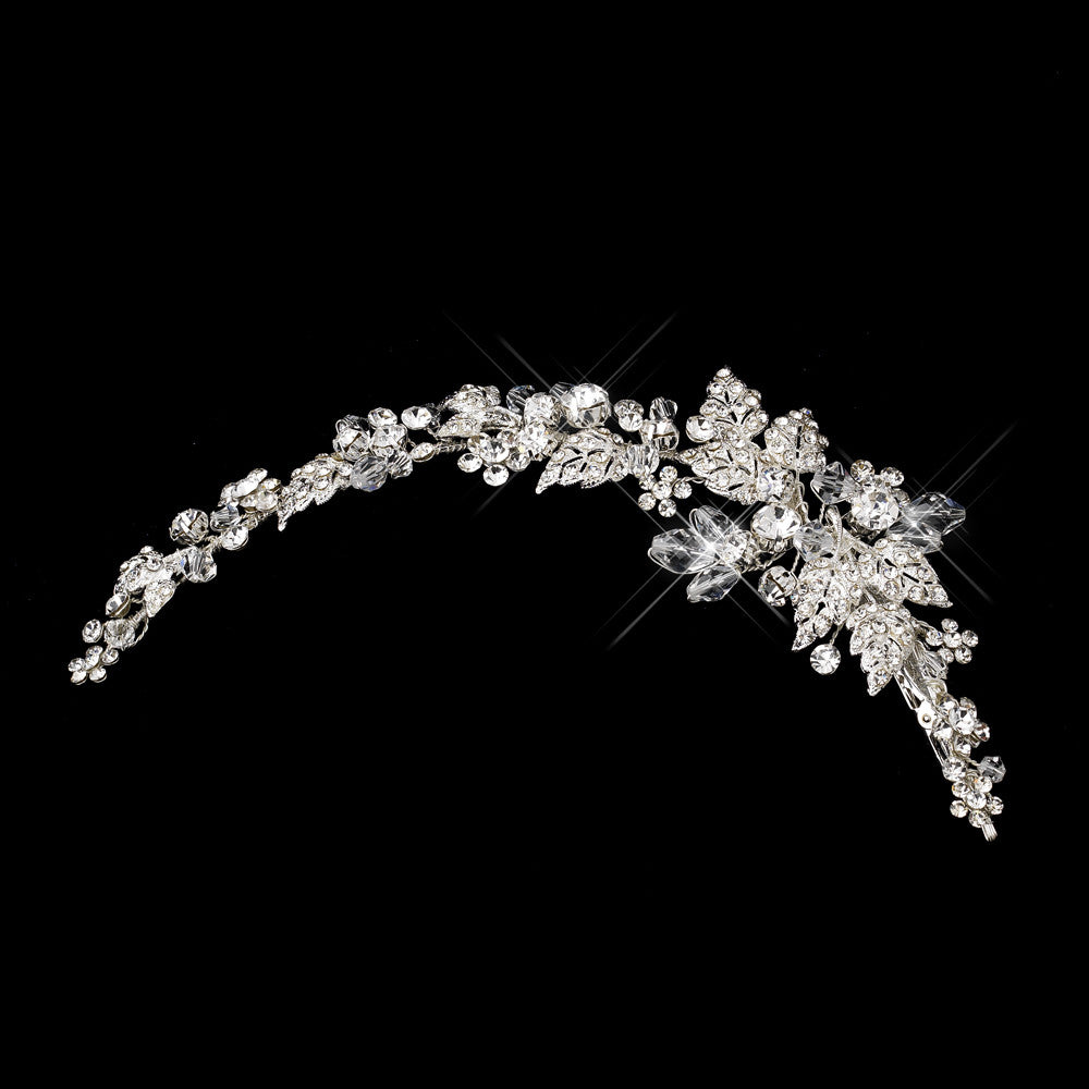 Silver Clear Side Accented Crystal & Rhinestone Tiara Clip 1932