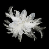 Feather Pearl & Austrian Crystal Flower Bridal Hair Clip 2581 with Brooch Pin