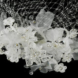 Floral Veil Fascinator with Rhinestone, Crystal & Lace Clip 2719