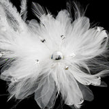 Stunning White or Ivory Feather & Clear Rhinestone Flower Hair Clip 4632
