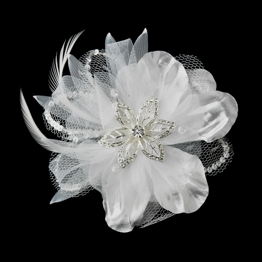 Crystal Rhinestone Matte Satin & Organza Bridal Flower Hair Clip with Brooch Pin 8106