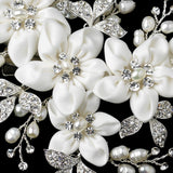 Silver Ivory Freshwater Pearl & Rhinestone Flower Hair Clip 9636