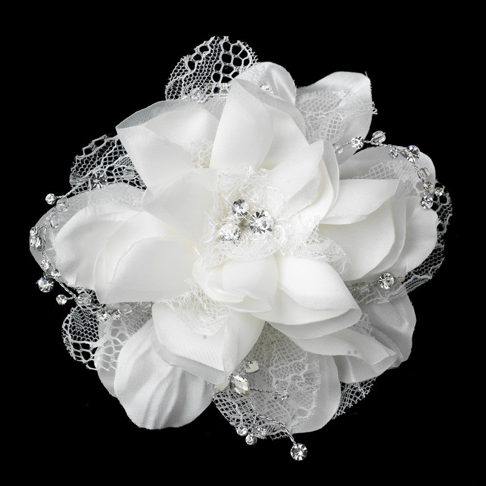 Crystal & Rhinestone Accent Flower Hair Clip 9662
