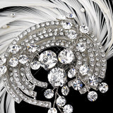 Antique Silver Rhodium Crystal & Ivory Feather Fascinator Clip 9938