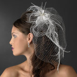Captivating Birdcage Veil Comb with Feathers & Austrian Crystals 1135