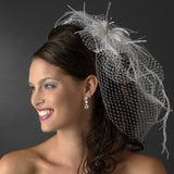 Captivating Birdcage Veil Comb with Feathers & Austrian Crystals 1135