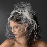 Captivating Birdcage Veil Comb with Feathers & Austrian Crystals 1135