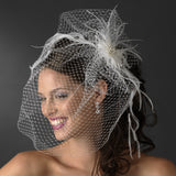 Captivating Birdcage Veil Comb with Feathers & Austrian Crystals 1135