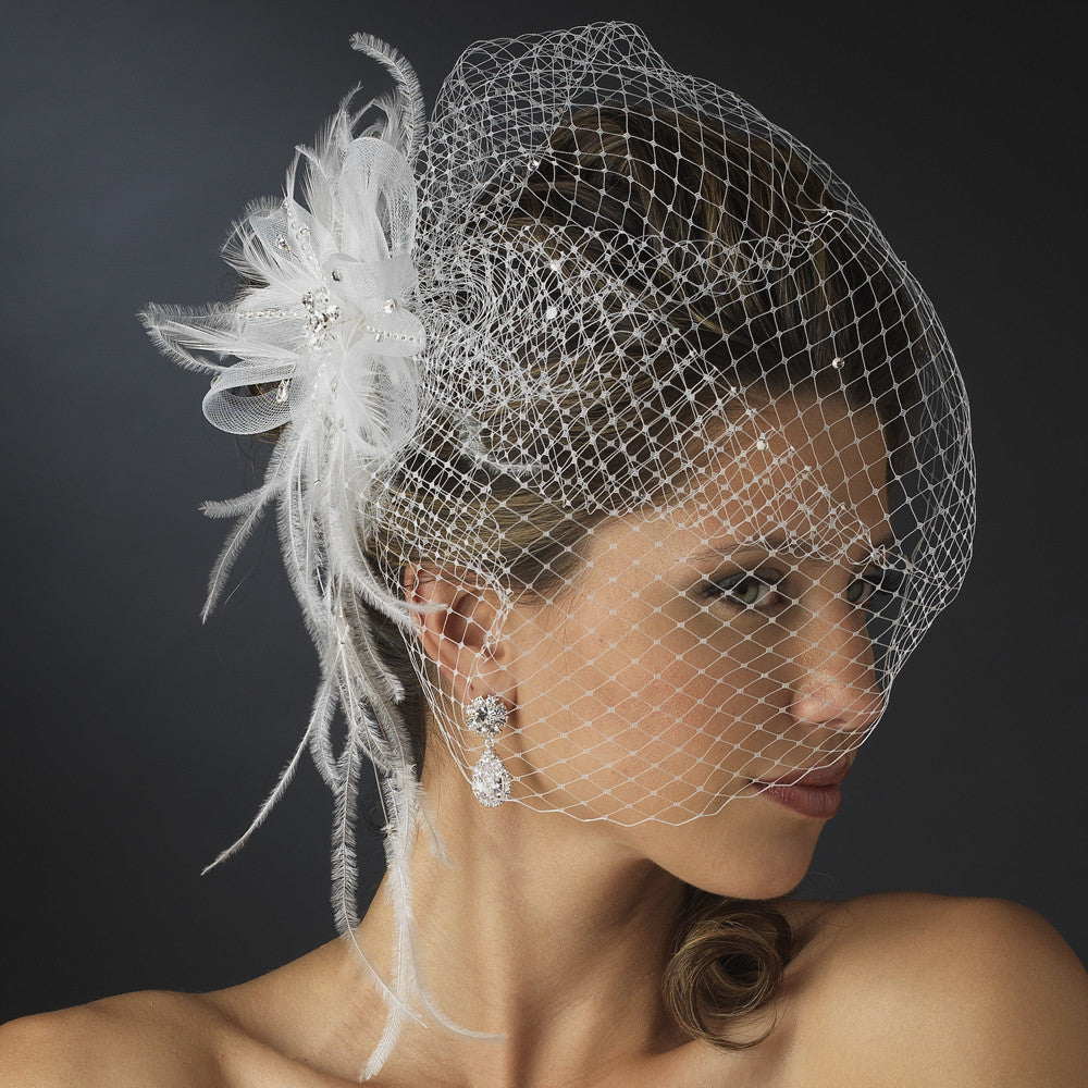 Jeweled Feather Fascinator V Cage 3631 w/ Russian Veil